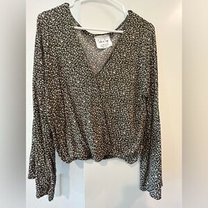 Sadie & Sage Olive Green Floral Wrap Blouse